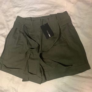 High Waisted Olive Green Linen Shorts